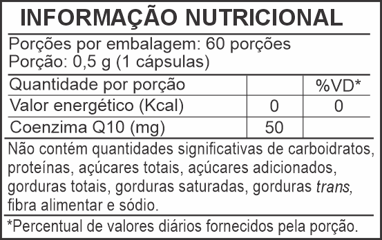 Informação Nutricional - COQ-10 50MG